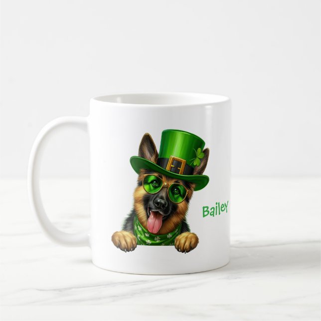 Caneca De Café Personalized German Shepherd St. Patty's Day  (Esquerda)