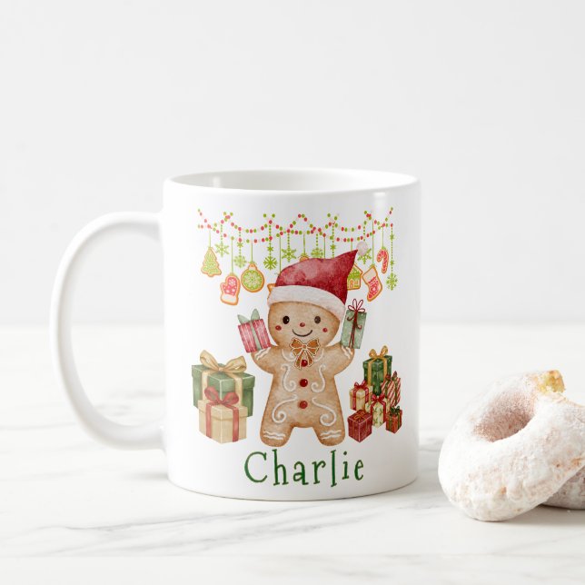 Caneca De Café Personalized Gingerbread Cookie Man Christmas (Com Donut)