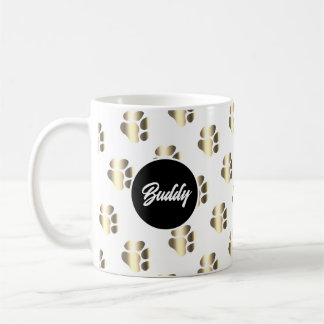 Caneca De Café Personalized gold paws pattern pet lovers
