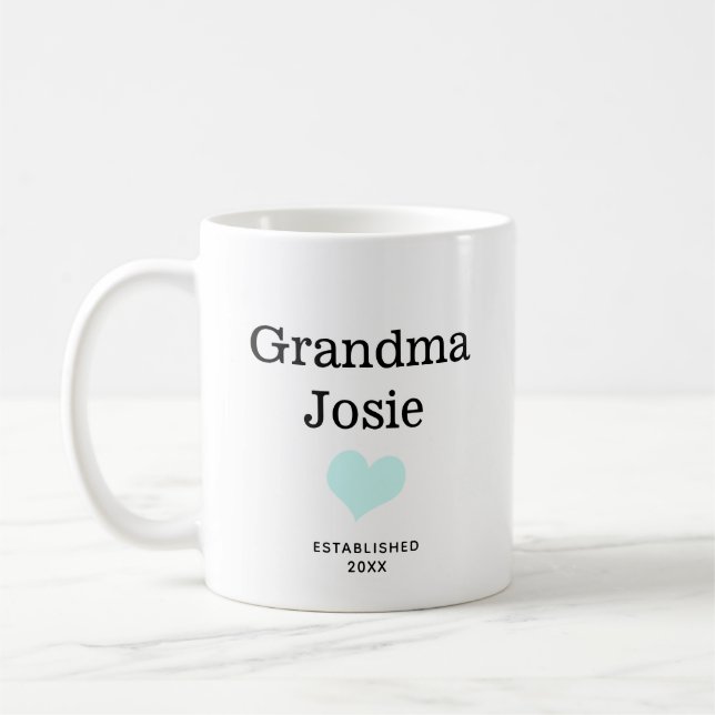 Caneca De Café Personalized Grandma, Blue Heart New Baby Photo (Esquerda)