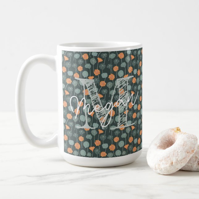Caneca De Café Personalized Hand-Drawn Floral Mug (Com Donut)