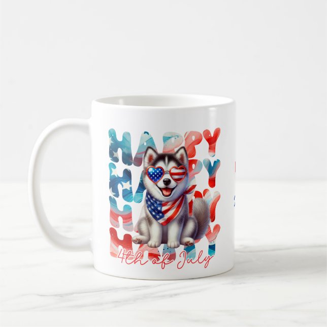 Caneca De Café Personalized Happy 4th of July Husky Dog (Esquerda)