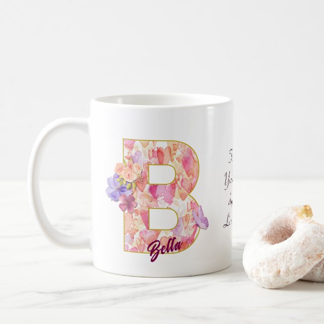Caneca De Café Personalized Heart Pattern B Initial Design (Com Donut)