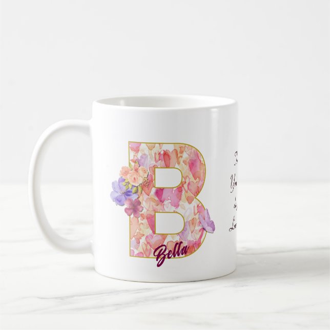 Caneca De Café Personalized Heart Pattern B Initial Design (Esquerda)