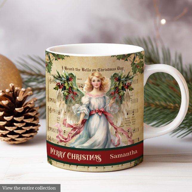 Caneca De Café Personalized Holiday Mug Retro Angel Celebration (Personalized Holiday Mug Retro Angel Celebration)
