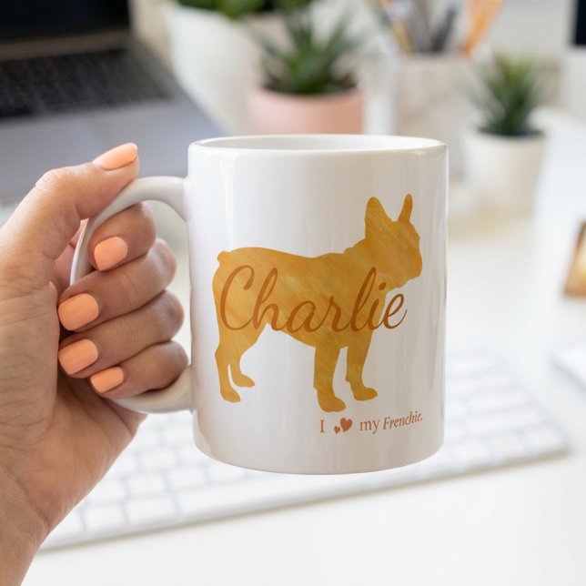 Caneca De Café Personalized I Love My Frenchie French Bulldog (Criador carregado)