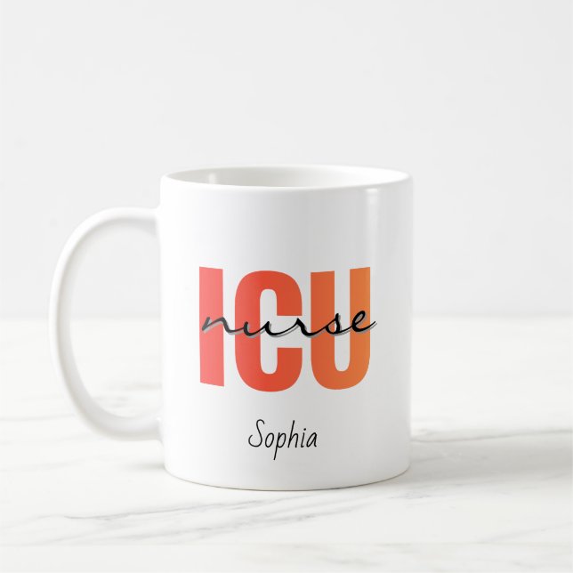 Caneca De Café Personalized ICU Nurse Bold Typography (Esquerda)