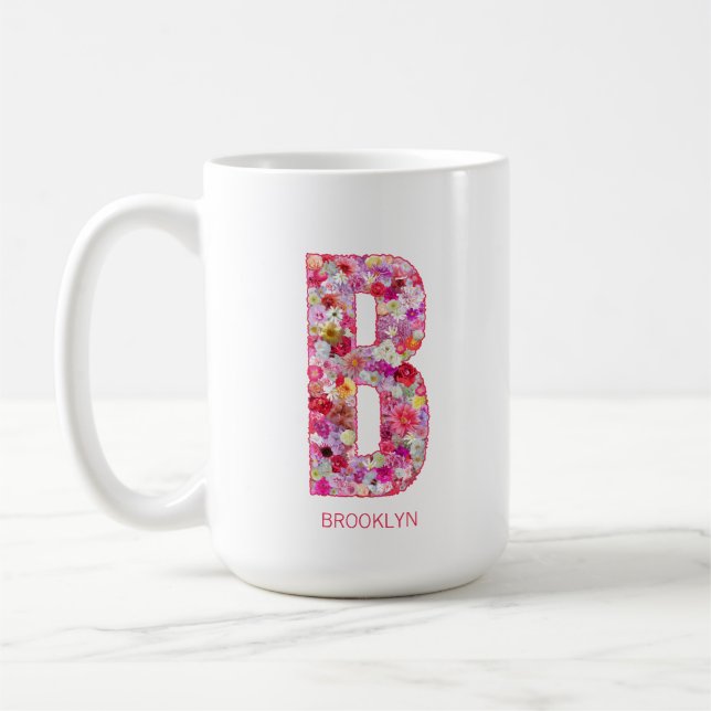 Caneca De Café Personalized Initial | Floral Letter B Monogram  (Esquerda)