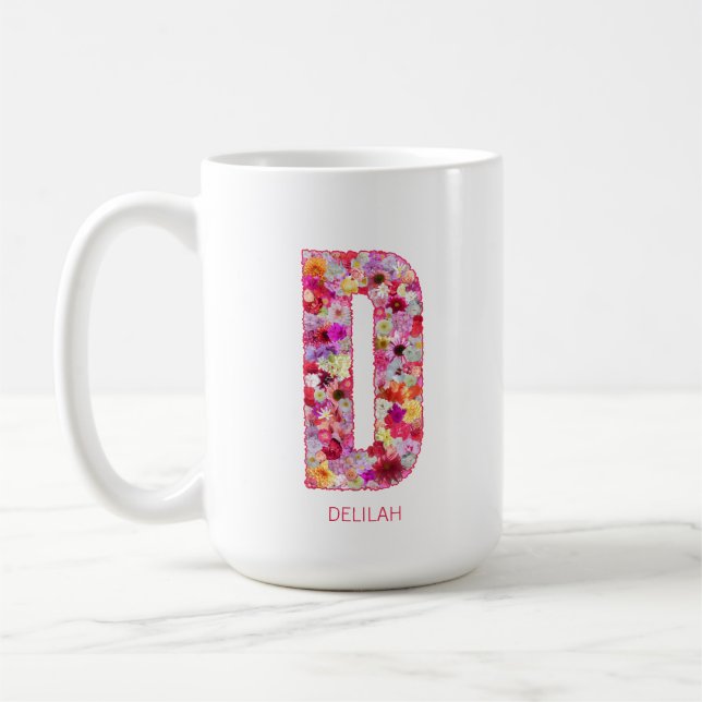 Caneca De Café Personalized Initial | Floral Letter D Monogram  (Esquerda)