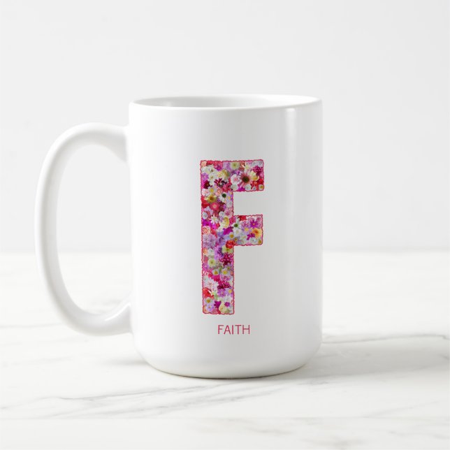 Caneca De Café Personalized Initial | Floral Letter F Monogram  (Esquerda)