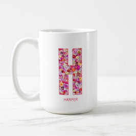 Caneca De Café Personalized Initial | Floral Letter H Monogram 