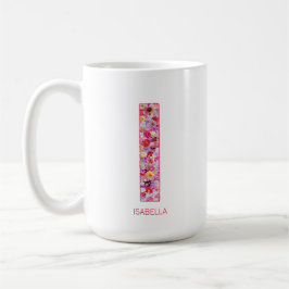 Caneca De Café Personalized Initial | Floral Letter I Monogram 