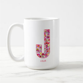 Caneca De Café Personalized Initial | Floral Letter J Monogram 