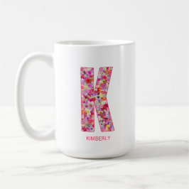 Caneca De Café Personalized Initial | Floral Letter K Monogram 