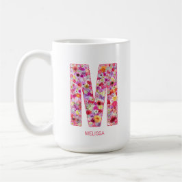 Caneca De Café Personalized Initial | Floral Letter M Monogram 