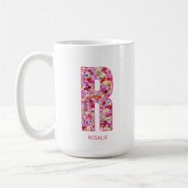 Caneca De Café Personalized Initial | Floral Letter R Monogram 