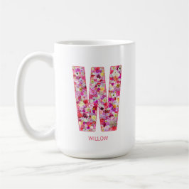 Caneca De Café Personalized Initial | Floral Letter W Monogram 