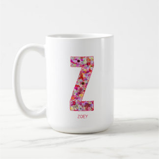 Caneca De Café Personalized Initial | Floral Letter Z Monogram 