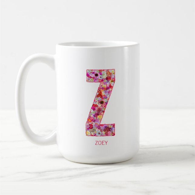 Caneca De Café Personalized Initial | Floral Letter Z Monogram  (Esquerda)