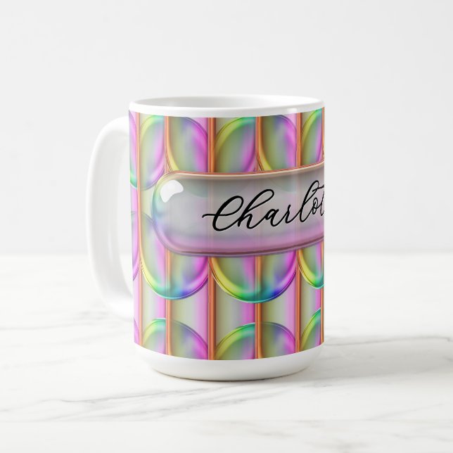Caneca De Café Personalized Iridescent Glass Custom Name Modern (Frente Esquerda)