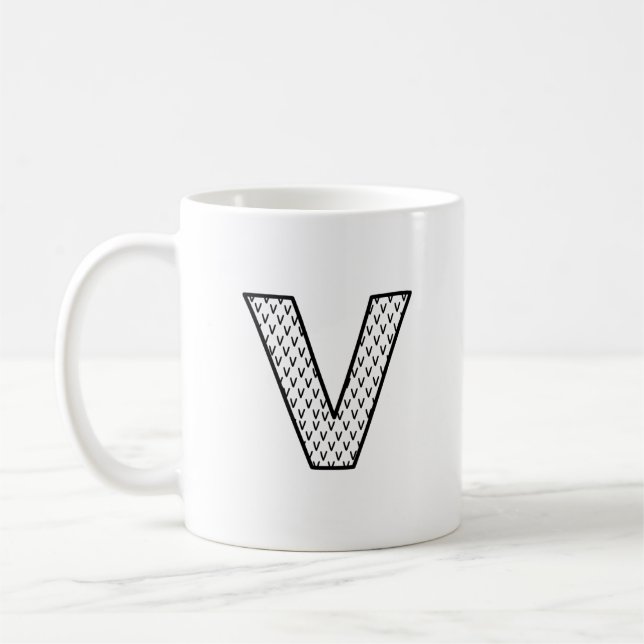Caneca De Café Personalized Letter V Ceramic Monogram Mug (Esquerda)