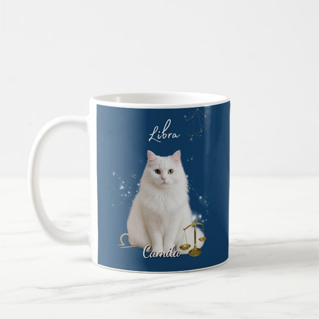 Caneca De Café Personalized Libra Cat Mug with Name (Esquerda)