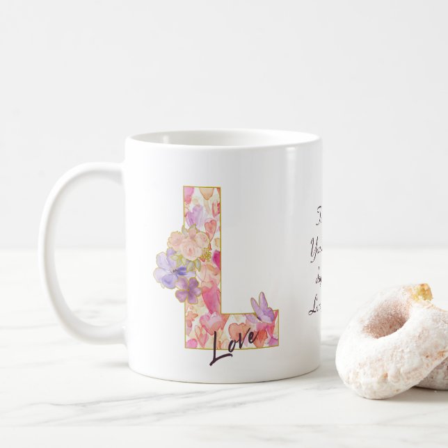 Caneca De Café Personalized Love Message Heart Pattern Initial (Com Donut)