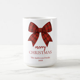 Caneca De Café Personalized Merry Christmas | Red Plaid Bow
