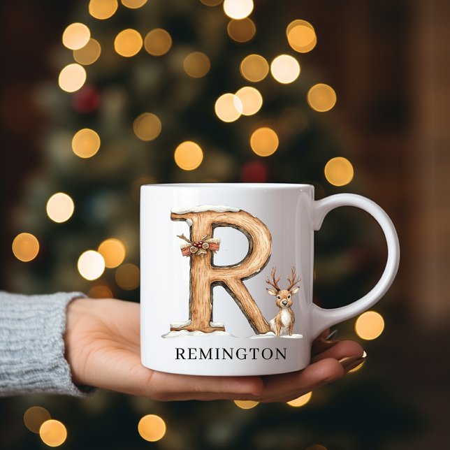 Caneca De Café Personalized Monogram R Christmas Reindeer Holiday (Personalized Monogram R Christmas Reindeer Holiday Coffee Mug)