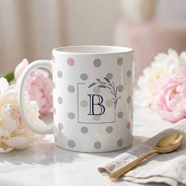 Caneca De Café Personalized Monogram Wedding Favors – Pink & Grey (Criador carregado)