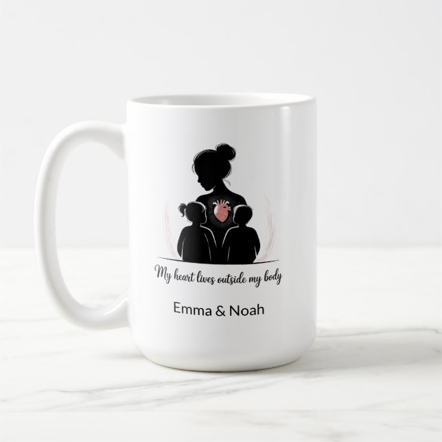 Caneca De Café Personalized Motherhood Silhouette–Custom Mom Gift (Esquerda)