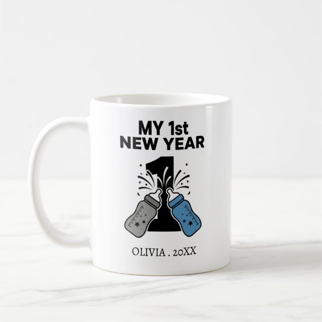 Caneca De Café Personalized My First New Year Mug – Custom Name (Esquerda)