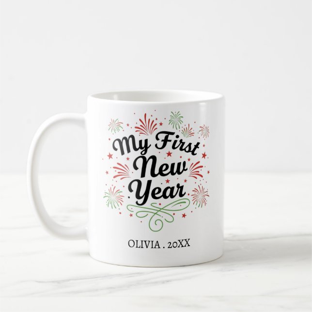 Caneca De Café Personalized My First New Year Mug – Custom Name (Esquerda)