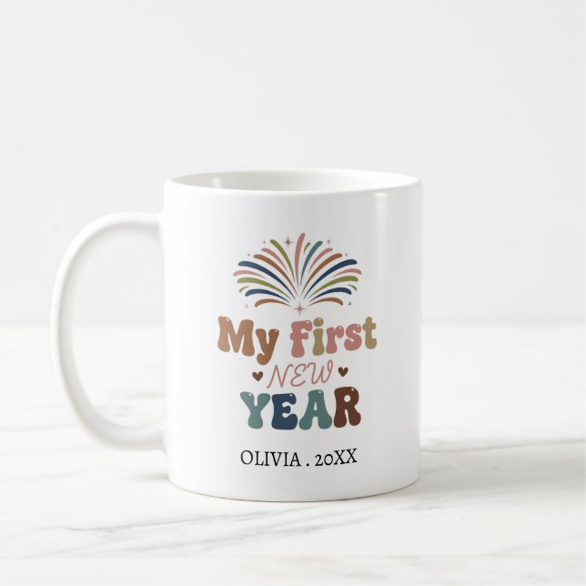 Caneca De Café Personalized My First New Year Mug – Custom Name (Esquerda)