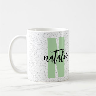 Caneca De Café Personalized Name - Black Polka Dots Design