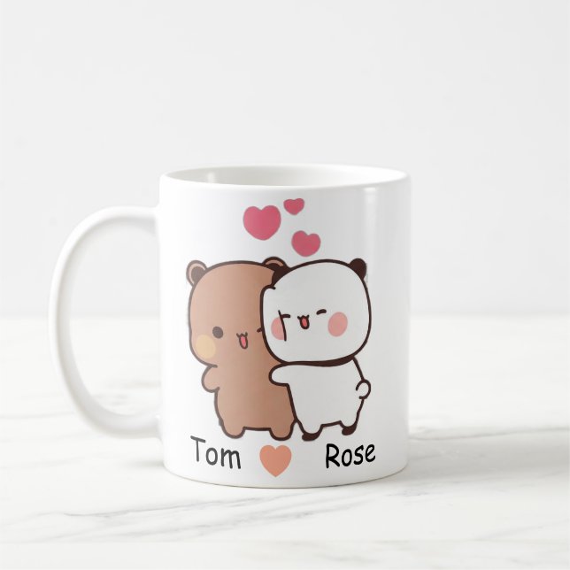 Caneca De Café Personalized Name Cute Bear Couple Mug (Esquerda)