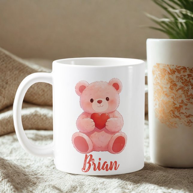 Caneca De Café Personalized Name Cute Teddy Bear  (Criador carregado)