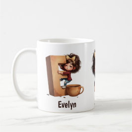 Caneca De Café Personalized Name & E Sleepy Morning Plaid Charact