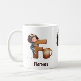 Caneca De Café Personalized Name & F Sleepy Morning Plaid Charact