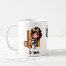 Caneca De Café Personalized Name & H Sleepy Morning Plaid Charact