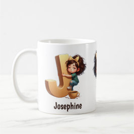 Caneca De Café Personalized Name & J Sleepy Morning Plaid Charact