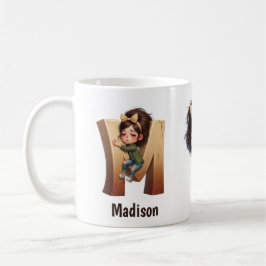 Caneca De Café Personalized Name & M Sleepy Morning Plaid Charact