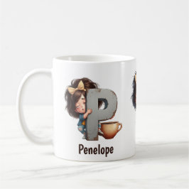 Caneca De Café Personalized Name & P Sleepy Morning Plaid Charact