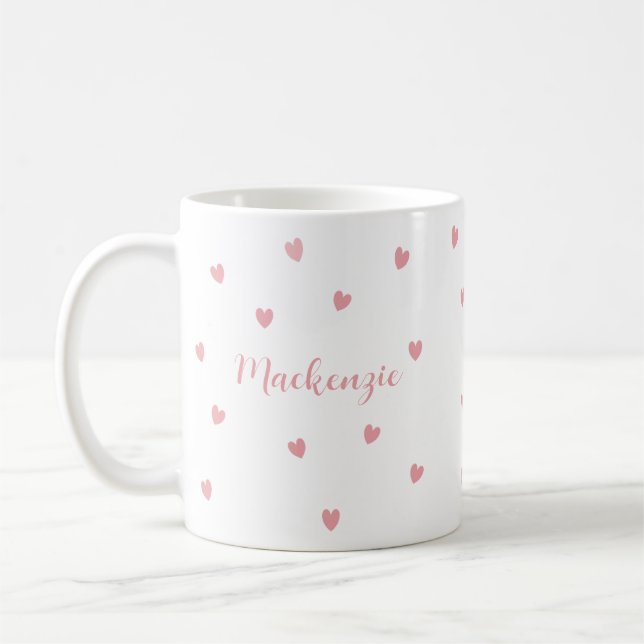 Caneca De Café Personalized Name Pink Hearts Loved One Keepsake (Esquerda)