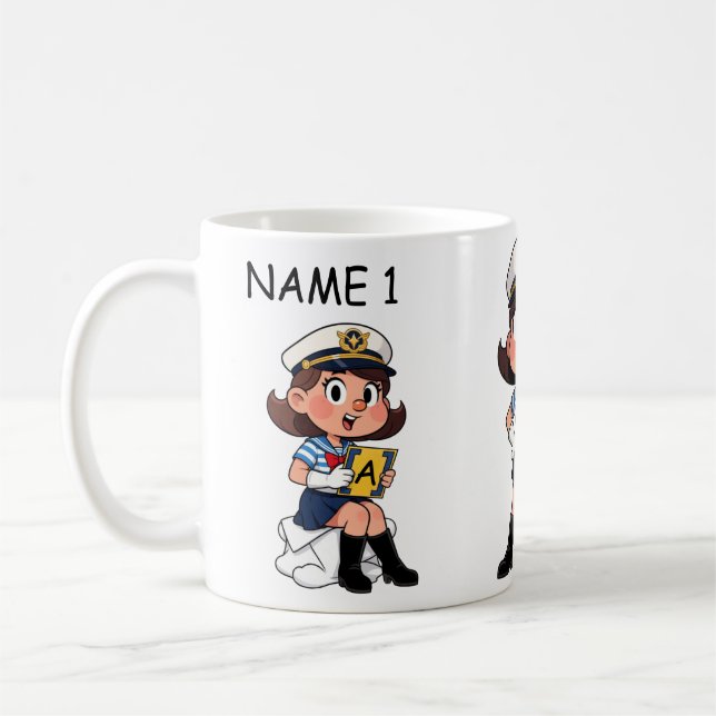 Caneca De Café Personalized  Name Sailor Cartoon Character  (Esquerda)