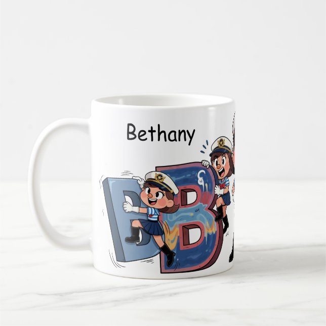 Caneca De Café Personalized  Name Sailor Cartoon Character * B * (Esquerda)