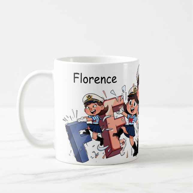 Caneca De Café Personalized  Name Sailor Cartoon Character * F * (Esquerda)