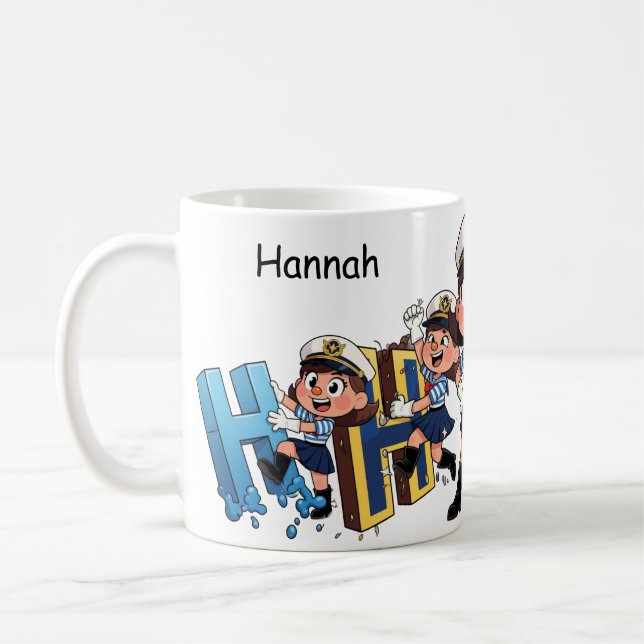 Caneca De Café Personalized  Name Sailor Cartoon Character * H * (Esquerda)