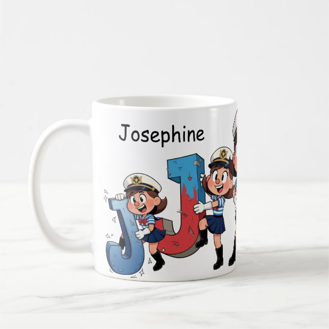 Caneca De Café Personalized  Name Sailor Cartoon Character * J * (Esquerda)