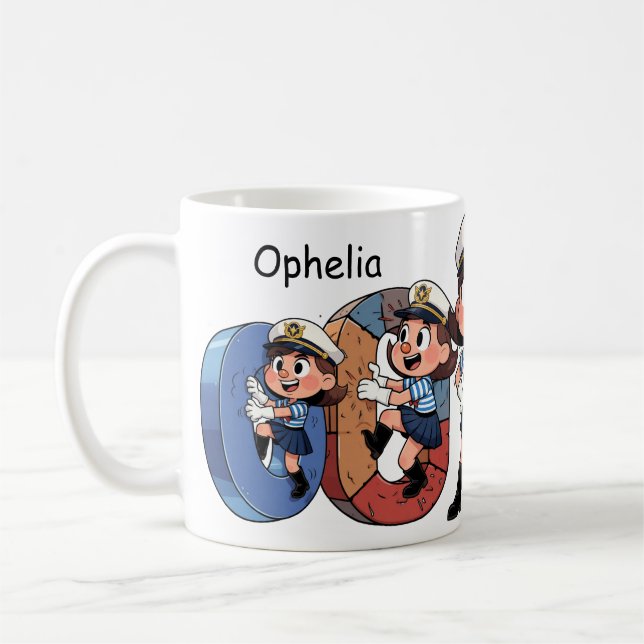 Caneca De Café Personalized  Name Sailor Cartoon Character * O * (Esquerda)